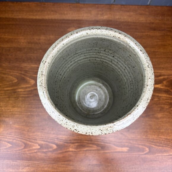 Studio Pottery Vase with Hand-Painted Blue Irises Stoneware Utensil Holder - Picture 5 of 16